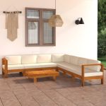 Set mobilier grădină perne alb crem, 8 piese, lemn masiv acacia GartenMobel Dekor