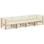 Set mobilier de grădină, cu perne alb crem, 4 piese, bambus GartenMobel Dekor