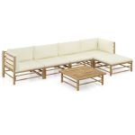 Set mobilier de grădină cu perne alb crem, 6 piese, bambus GartenMobel Dekor