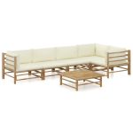Set mobilier de grădină cu perne alb crem, 6 piese, bambus GartenMobel Dekor