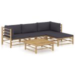 Set mobilier de grădină cu perne gri închis, 5 piese, bambus GartenMobel Dekor