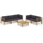Set mobilier de grădină cu perne gri închis, 6 piese, bambus GartenMobel Dekor