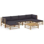 Set mobilier de grădină cu perne gri închis, 7 piese, bambus GartenMobel Dekor