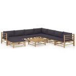 Set mobilier de grădină cu perne gri închis, 9 piese, bambus GartenMobel Dekor
