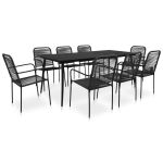 Set mobilier de grădină, 9 piese, negru, sfoară bumbac și oțel GartenMobel Dekor