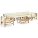 Set mobilier de grădină cu perne alb crem, 7 piese, bambus GartenMobel Dekor