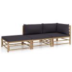 Set mobilier de grădină cu perne gri închis, 3 piese, bambus GartenMobel Dekor