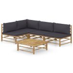 Set mobilier de grădină cu perne gri închis, 6 piese, bambus GartenMobel Dekor