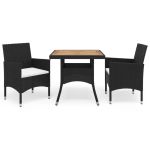 Set mobilier grădină, 3 piese, negru, poliratan și lemn acacia GartenMobel Dekor