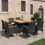 Set mobilier grădină, 9 piese, negru, poliratan și lemn acacia GartenMobel Dekor