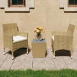 Set mobilier bistro, 3 piese, bej, poliratan/sticlă securizată GartenMobel Dekor