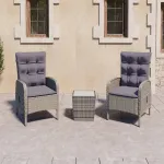 Set mobilier grădină, 3 piese, gri, poliratan și sticlă GartenMobel Dekor