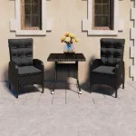 Set mobilier grădină, 3 piese, negru, poliratan și sticlă GartenMobel Dekor