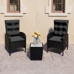 Set mobilier grădină, 3 piese, negru, poliratan și sticlă GartenMobel Dekor