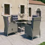 Set mobilier grădină, 5 piese, gri, poliratan și sticlă GartenMobel Dekor