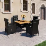 Set mobilier grădină, 5 piese, negru, poliratan și lemn acacia GartenMobel Dekor