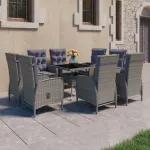 Set mobilier grădină, 9 piese, gri, poliratan și sticlă GartenMobel Dekor