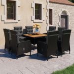 Set mobilier grădină, 9 piese, negru, poliratan și lemn acacia GartenMobel Dekor