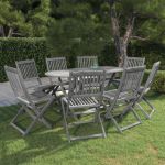 Set mobilier de grădină, 9 piese, gri, lemn masiv de acacia GartenMobel Dekor