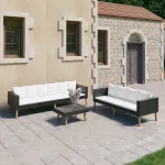 Set mobilier de grădină cu perne, 3 piese, negru, poliratan GartenMobel Dekor