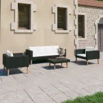 Set mobilier de grădină cu perne, 4 piese, negru, poliratan GartenMobel Dekor