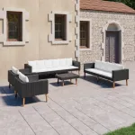 Set mobilier de grădină cu perne, 5 piese, negru, poliratan GartenMobel Dekor