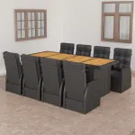 Set mobilier de grădină cu perne, 9 piese, negru, poliratan GartenMobel Dekor