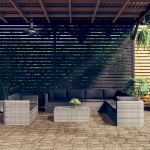 Set mobilier de grădină cu perne, 10 piese, gri, poliratan GartenMobel Dekor