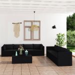 Set mobilier de grădină cu perne, 9 piese, negru, poliratan GartenMobel Dekor