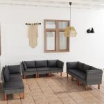 Set mobilier de grădină cu perne, 9 piese, gri, poliratan GartenMobel Dekor