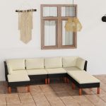 Set mobilier de grădină cu perne, 7 piese, negru, poliratan GartenMobel Dekor