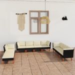 Set mobilier de grădină cu perne, 10 piese, negru, poliratan GartenMobel Dekor