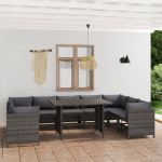 Set mobilier de grădină cu perne, 10 piese, gri, poliratan GartenMobel Dekor