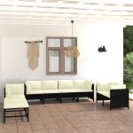 Set mobilier de grădină cu perne, 10 piese, negru, poliratan GartenMobel Dekor