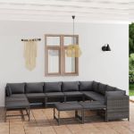 Set mobilier de grădină cu perne, 12 piese, gri, poliratan GartenMobel Dekor