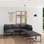 Set mobilier de grădină cu perne, 7 piese, gri, poliratan GartenMobel Dekor