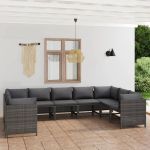 Set mobilier de grădină cu perne, 9 piese, gri, poliratan GartenMobel Dekor