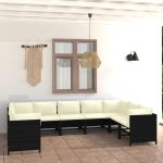 Set mobilier de grădină cu perne, 9 piese, negru, poliratan GartenMobel Dekor