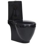 Vas WC toaletă baie, negru, ceramică, rotund, flux inferior GartenMobel Dekor