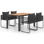 Set mobilier masă de grădină, 5 piese, negru și maro, ratan PVC GartenMobel Dekor