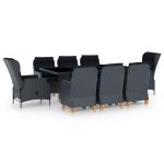 Set mobilier exterior cu perne, 9 piese, gri închis, poliratan GartenMobel Dekor