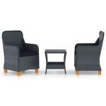 Set mobilier grădină cu perne, 3 piese, gri închis, poliratan GartenMobel Dekor