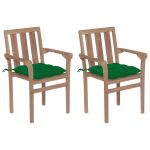 Scaune grădină cu perne verde, 2 buc., verde, lemn masiv tec GartenMobel Dekor
