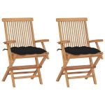Scaune de grădină cu perne, 2 buc., negru, lemn masiv tec GartenMobel Dekor