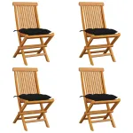 Scaune de grădină cu perne, 4 buc., negru, lemn masiv de tec GartenMobel Dekor