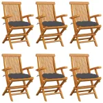 Scaune de grădină cu perne, 6 buc., antracit, lemn masiv de tec GartenMobel Dekor