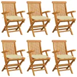 Scaune de grădină cu perne alb crem, 6 buc., lemn masiv de tec GartenMobel Dekor