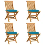 Scaune grădină perne albastru deschis, 4 buc., lemn masiv tec GartenMobel Dekor