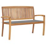 Bancă de grădină stivuibilă cu pernă, 128,5 cm, lemn masiv tec GartenMobel Dekor