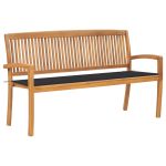 Bancă de grădină stivuibilă cu pernă, 159 cm, lemn masiv de tec GartenMobel Dekor